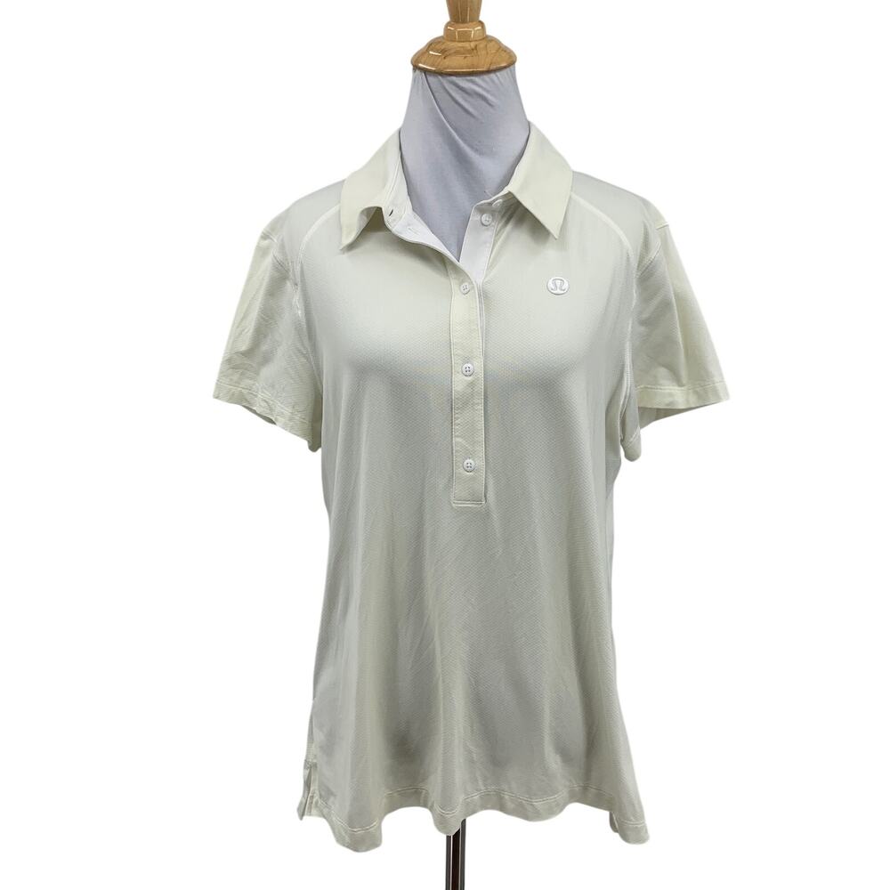 Lululemon Shirt Womens 10/12 Ivory Quick Dry Short Sleeve Polo Athletic Top Golf